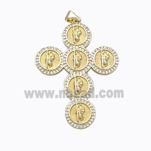 Copper Cross Pendant Pave Zirconia Jesus Gold Plated