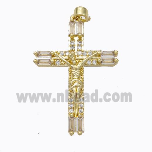 Copper Crucifix Cross Pendant Pave Zirconia Jesus Gold Plated