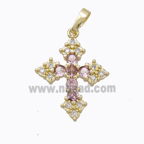 Copper Cross Pendant Micropave Zirconia Gold Plated