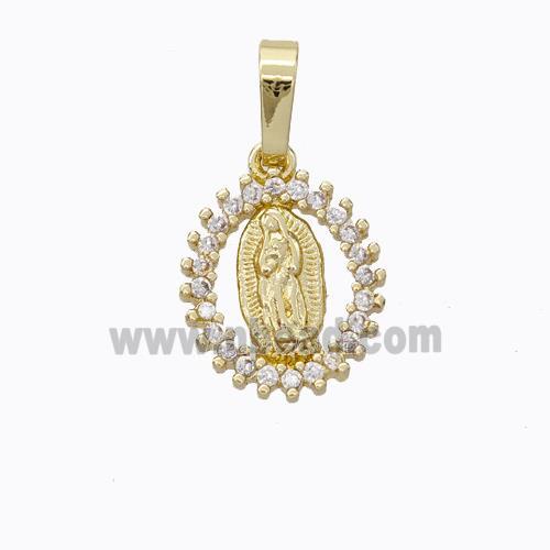 Virgin Mary Charms Copper Pendant Pave Zirconia Gold Plated