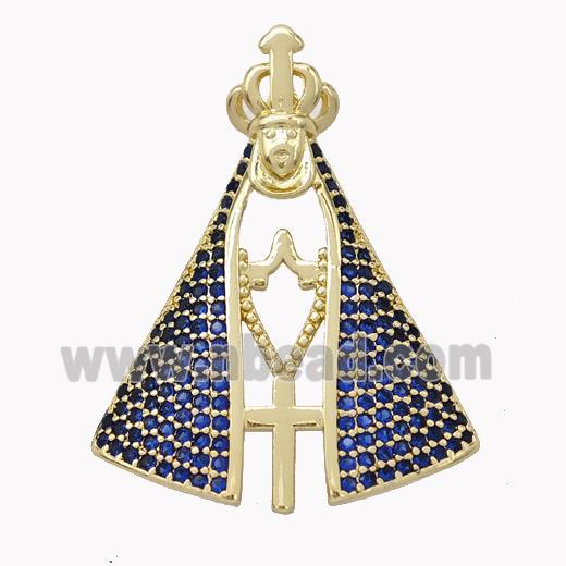 Pope Charms Copper Pendant Pave Zirconia Cross Crown Gold Plated