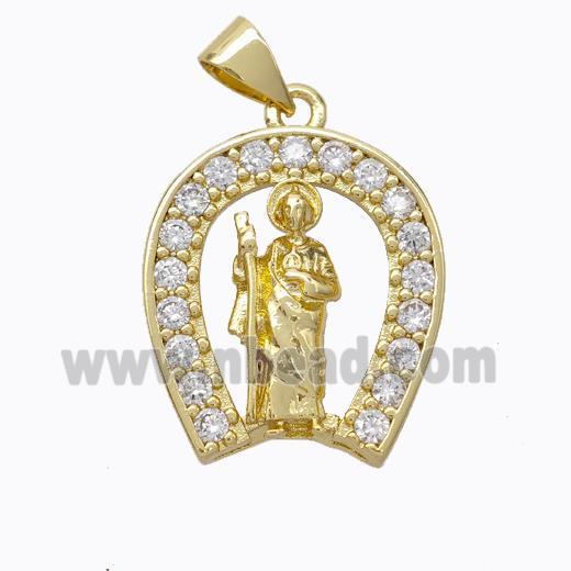 Saint Jude Charms Copper Pendant Pave Zirconia Gold Plated