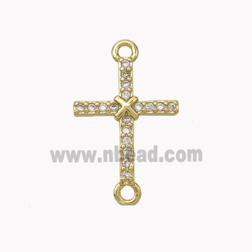 Copper Cross Connector Pave Zirconia Gold Plated