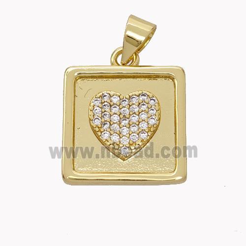 Copper Heart Pendant Micropave Zirconia Square Gold Plated