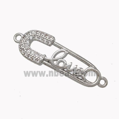 Safe Pins Charms Copper Connector Pave Zirconia LOVE Platinum Plated