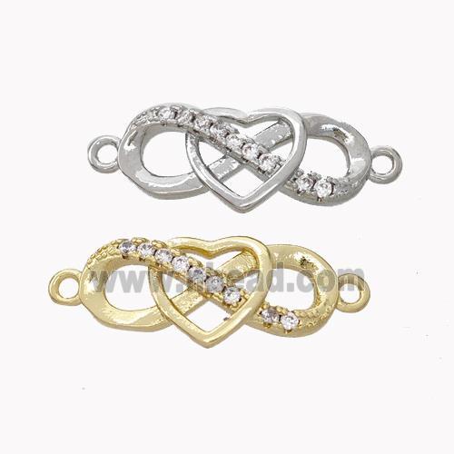 Copper Infinity Connector Pave Zirconia Heart Mixed