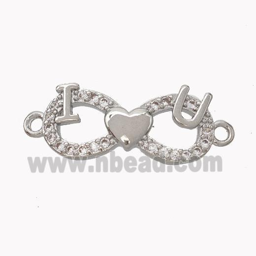 Copper Infinity Connector Pave Zirconia I Heart U Platinum Plated