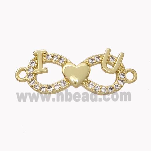 Copper Infinity Connector Pave Zirconia I Heart U Gold Plated