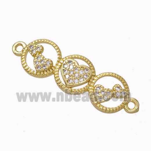 Heart Links Copper Connector Micropave Zirconia Gold Plated