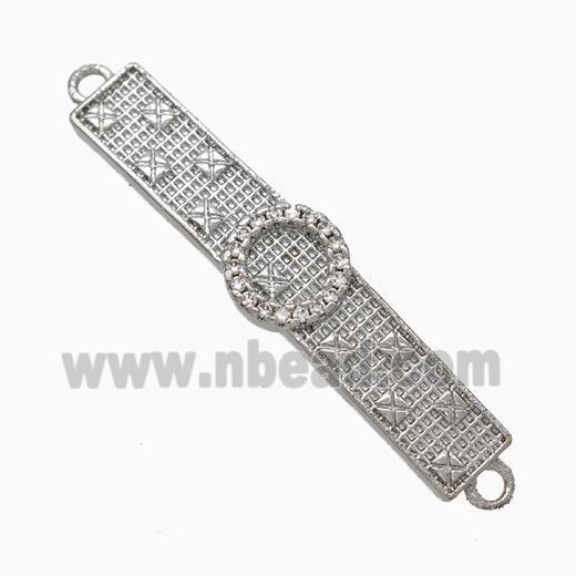 Wristwatch Charms Copper Connector Micropave Zirconia Curving Platinum Plated