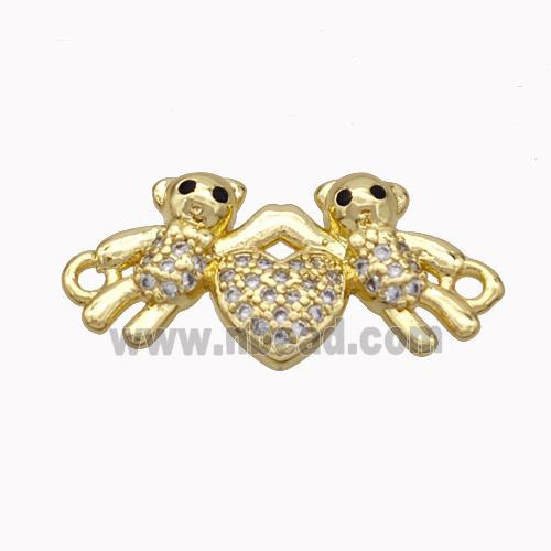 Copper Bear Connectore Pave Zirconia Heart Gold Plated