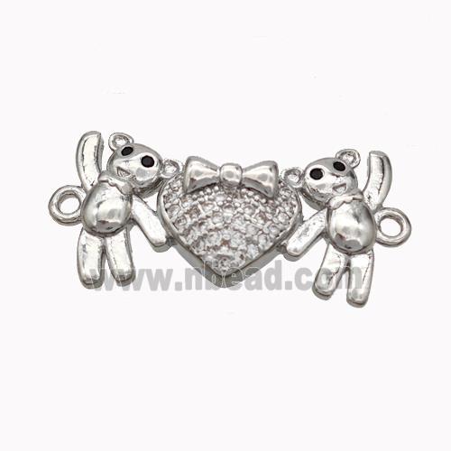 Copper Bear Connectore Pave Zirconia Heart Platinum Plated