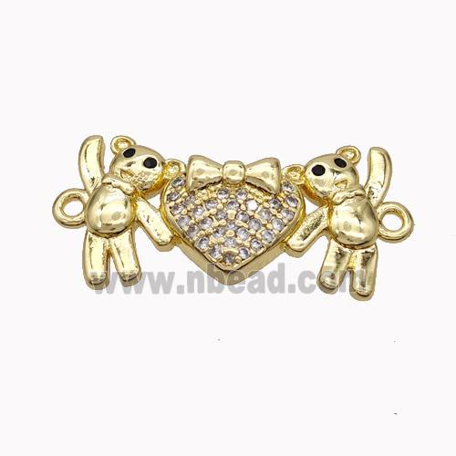 Copper Bear Connectore Pave Zirconia Heart Gold Plated