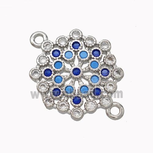 Copper Flower Connector Micropave Zirconia Platinum Plated