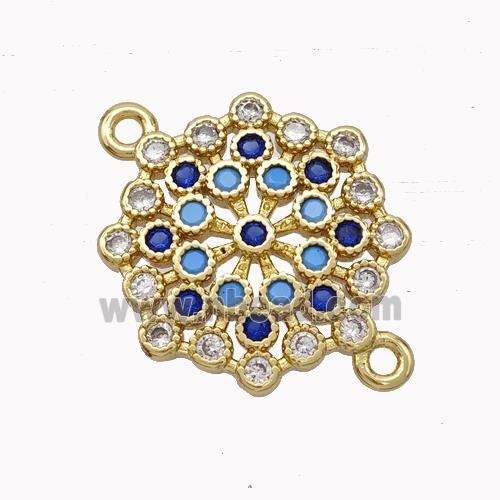 Copper Flower Connector Micropave Zirconia Gold Plated