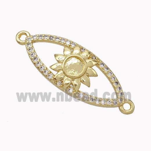 Copper Eye Connector Micropave Zirconia Sunflower Gold Plated