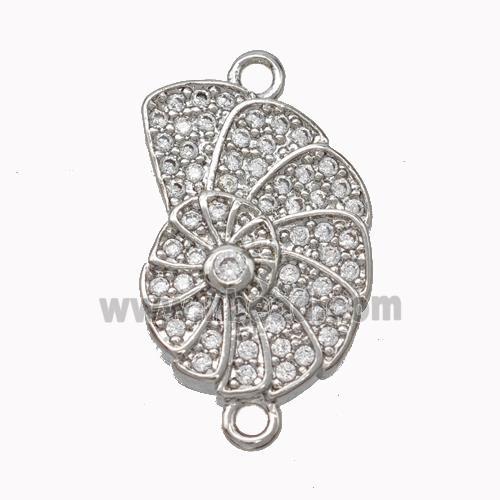 Nautilus Charms Copper Spiral Shell Connector Pave Zirconia Platinum Plated