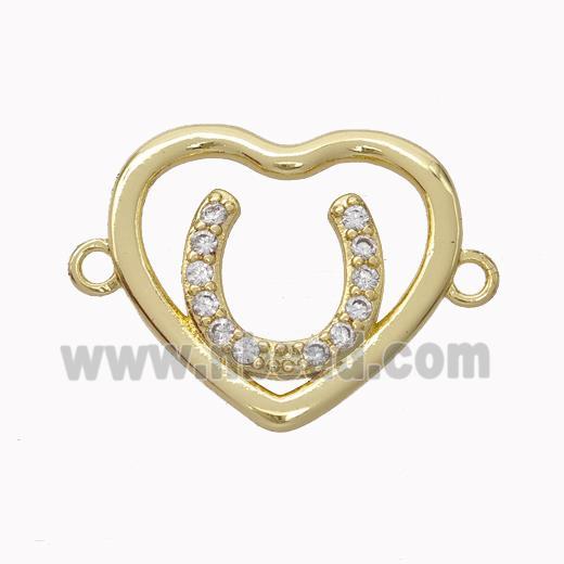 Copper Heart Connector Micropave Zirconia Horseshoe Gold Plated