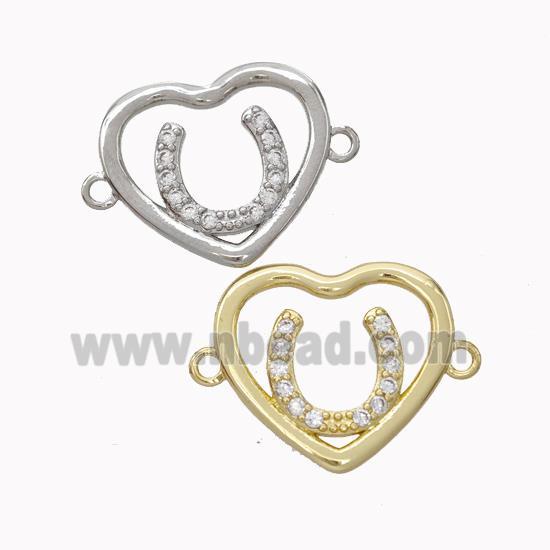 Copper Heart Connector Micropave Zirconia Horseshoe Mixed