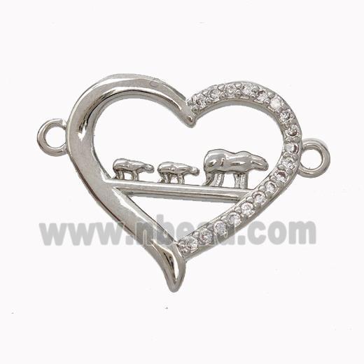 Copper Heart Connector Micropave Zirconia Platinum Plated