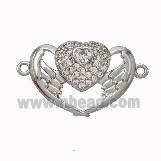 Copper Heart Angelwings Micropave Zirconia Platinum Plated