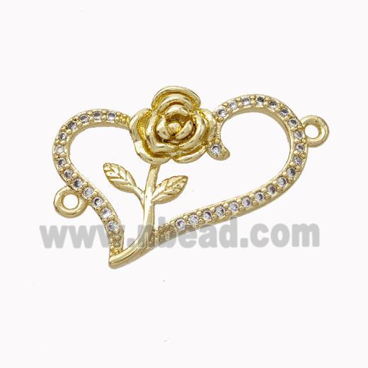 Copper Heart Micropave Zirconia Flower Gold Plated