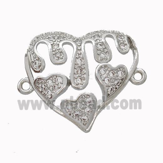 Copper Heart Micropave Zirconia Platinum Plated