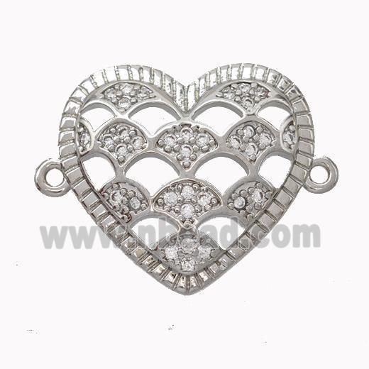 Copper Heart Micropave Zirconia Fan Platinum Plated