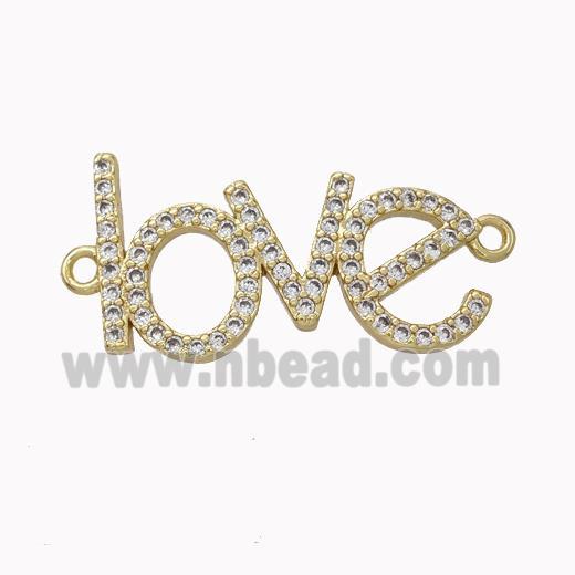 Copper LOVE Connector Micropave Zirconia Gold Plated