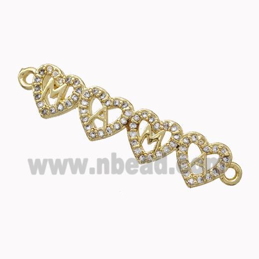 Copper MAMA Connector Micropave Zirconia Heart Gold Plated