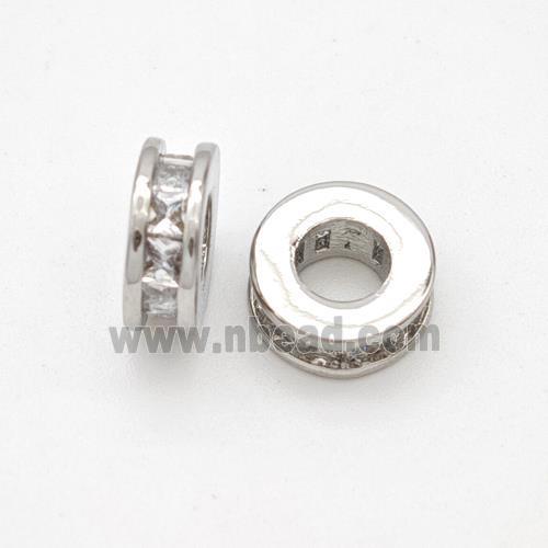 Copper Heishi Spacer Beads Micropave Zirconia Large Hole Platinum Plated