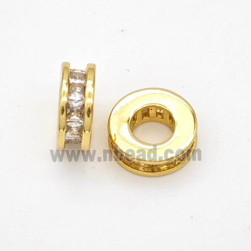 Copper Heishi Spacer Beads Micropave Zirconia Large Hole Gold Plated