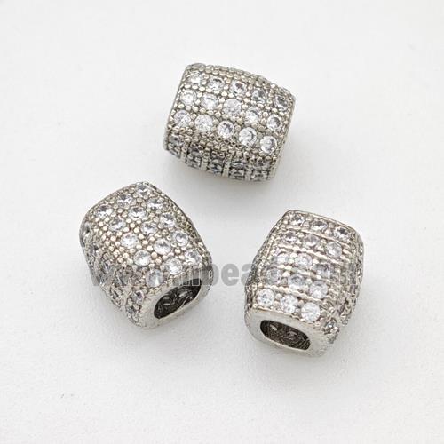 Copper Cuboid Beads Pave Zirconia Large Hole Platinum Plated