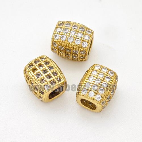 Copper Cuboid Beads Pave Zirconia Large Hole Gold Plated