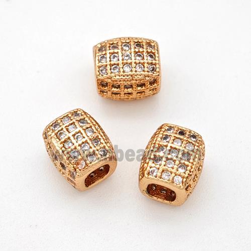 Copper Cuboid Beads Pave Zirconia Large Hole Rose Gold