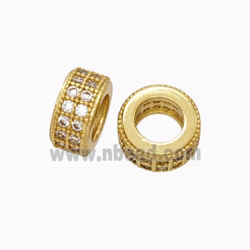 Copper Wheel Beads Micro Pave Zirconia Large Hole Gold Plated