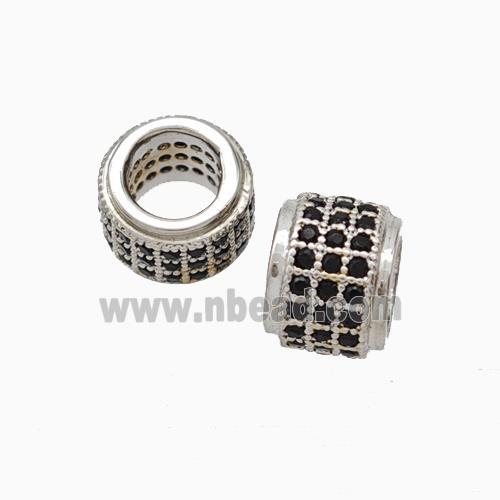 Copper Wheel Beads Pave Zirconia Large Hole Rondelle Platinum Plated