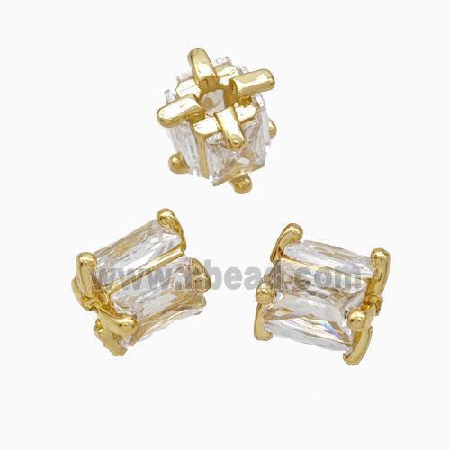 Copper Tube Beads Pave Zirconia Gold Plated