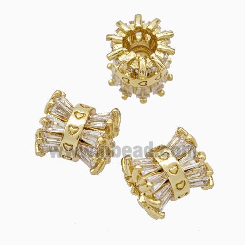 Copper Tube Beads Pave Zirconia Large Hole Gold Plated