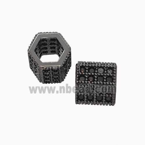 Copper Hexagon Tube Beads Micropave Zirconia Large Hole Black Plated