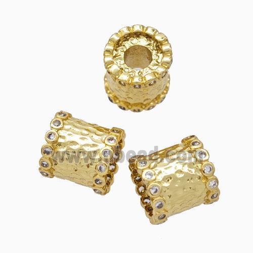 Copper Column Beads Pave Zirconia Large Hole Tube Gold Plated