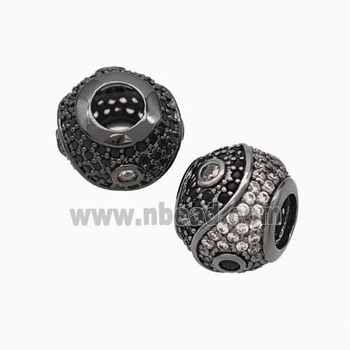 Copper Taichi Beads Micropave Zirconia Large Hole Round Black Plated