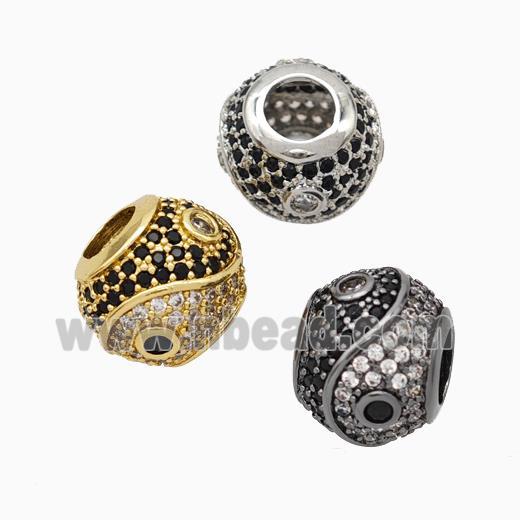 Copper Taichi Beads Micropave Zirconia Yinyang Large Hole Round Mixed