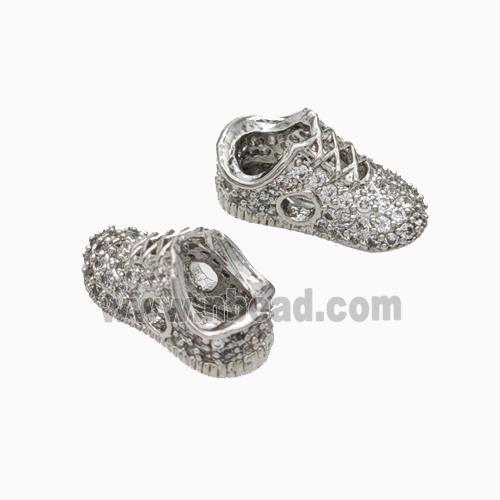 Copper Shoes Beads Micropave Zirconia Platinum Plated