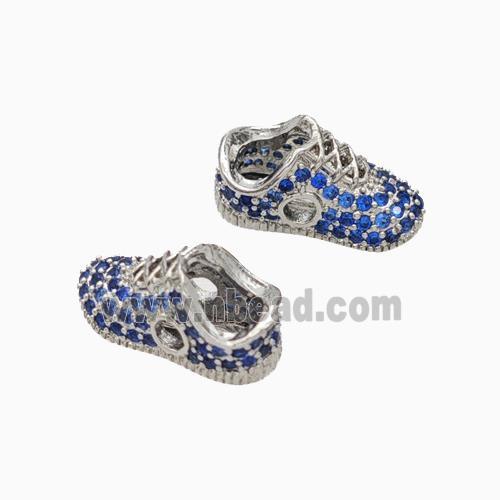 Copper Shoes Beads Micropave Zirconia Platinum Plated