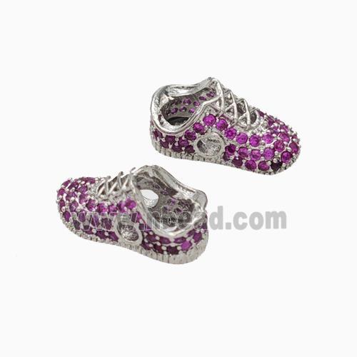 Copper Shoes Beads Micropave Zirconia Platinum Plated