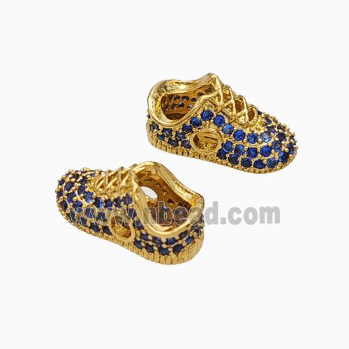 Copper Shoes Beads Micropave Zirconia Gold Plated