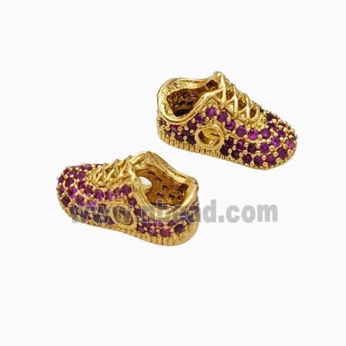 Copper Shoes Beads Micropave Zirconia Gold Plated