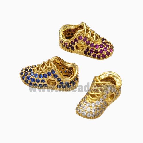 Copper Shoes Beads Micropave Zirconia Gold Plated Mixed