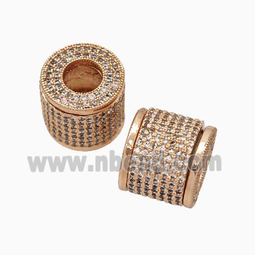 Copper Tube Beads Pave Zirconia Large Hole Column Rose Gold